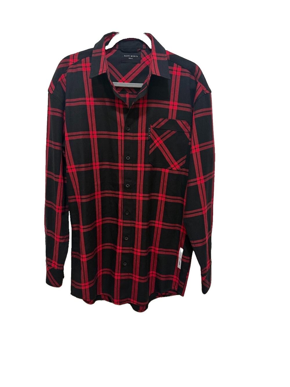 NWT Saint Morta Prima Flannel Shirt Men’s Small Red Black Plaid Button Up Cotton